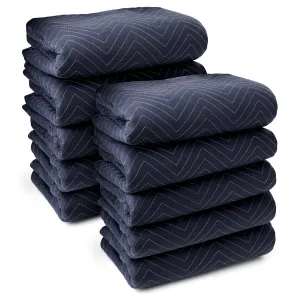 10-Pack, 80"x72" Moving & Packing Blankets - Blue & Black by Sure-Max