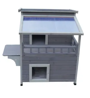 2-Story Outdoor Cat Shelter Condo with Escape Door
