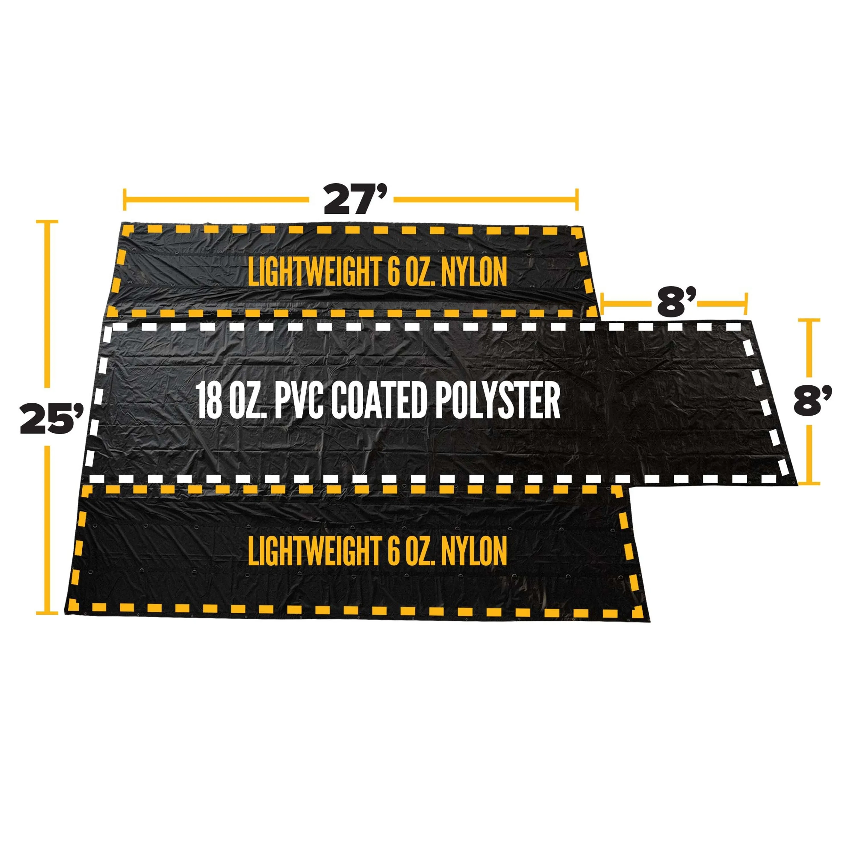 25' x 27' (8' Drop & Flap) Ultra Lightweight Parachute Lumber Tarp | 18 oz/6oz Combo Tarp
