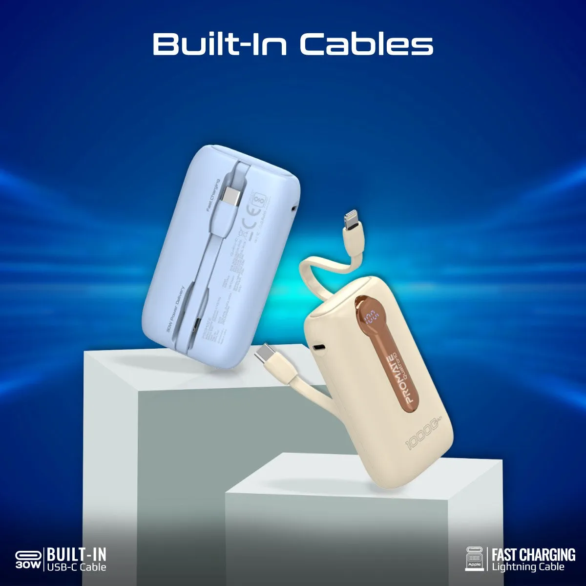 4-Piece 10000mAh Power Bank Charging Set with In-Built USB-C and Lightning Cables