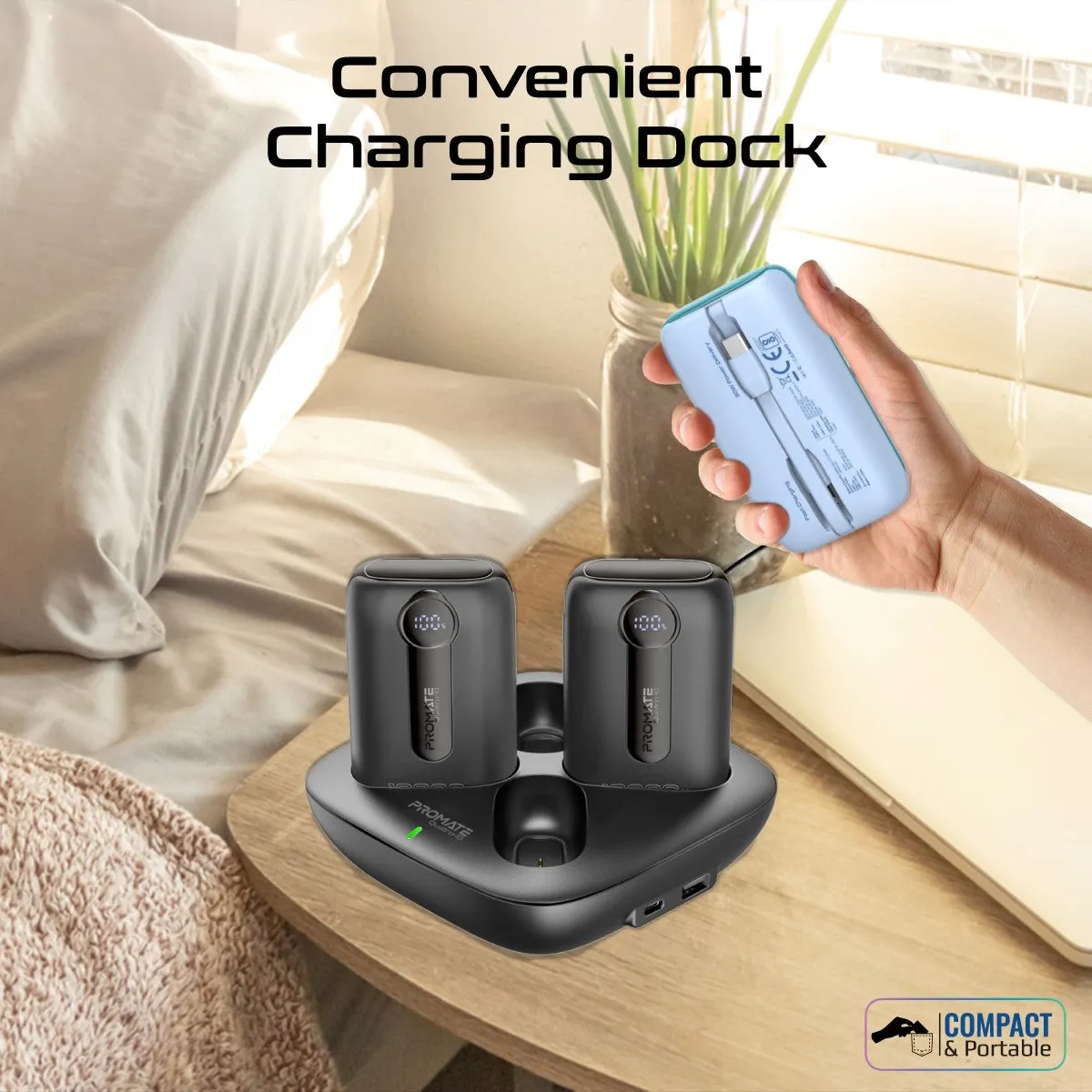 4-Piece 10000mAh Power Bank Charging Set with In-Built USB-C and Lightning Cables