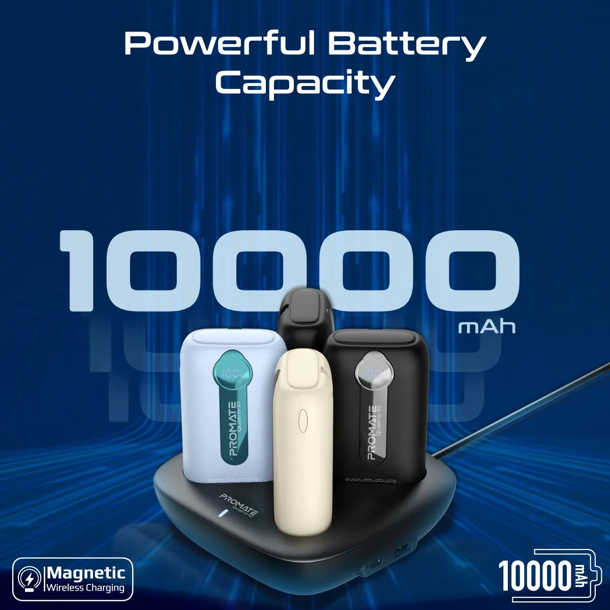 4-Piece 10000mAh Power Bank Charging Set with In-Built USB-C and Lightning Cables