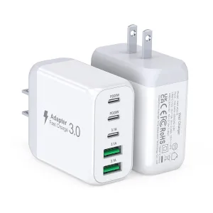 50W USB C Wall Charger Block, 2Pack 5-Port C Charger Fast Charging Block Dual PD Power Adapter&QC 3.0 Wall Plug Multiport Type C Charging Cube Brick for iPhone 16/15/14/13/12 Pro Max, iPad,Samsung