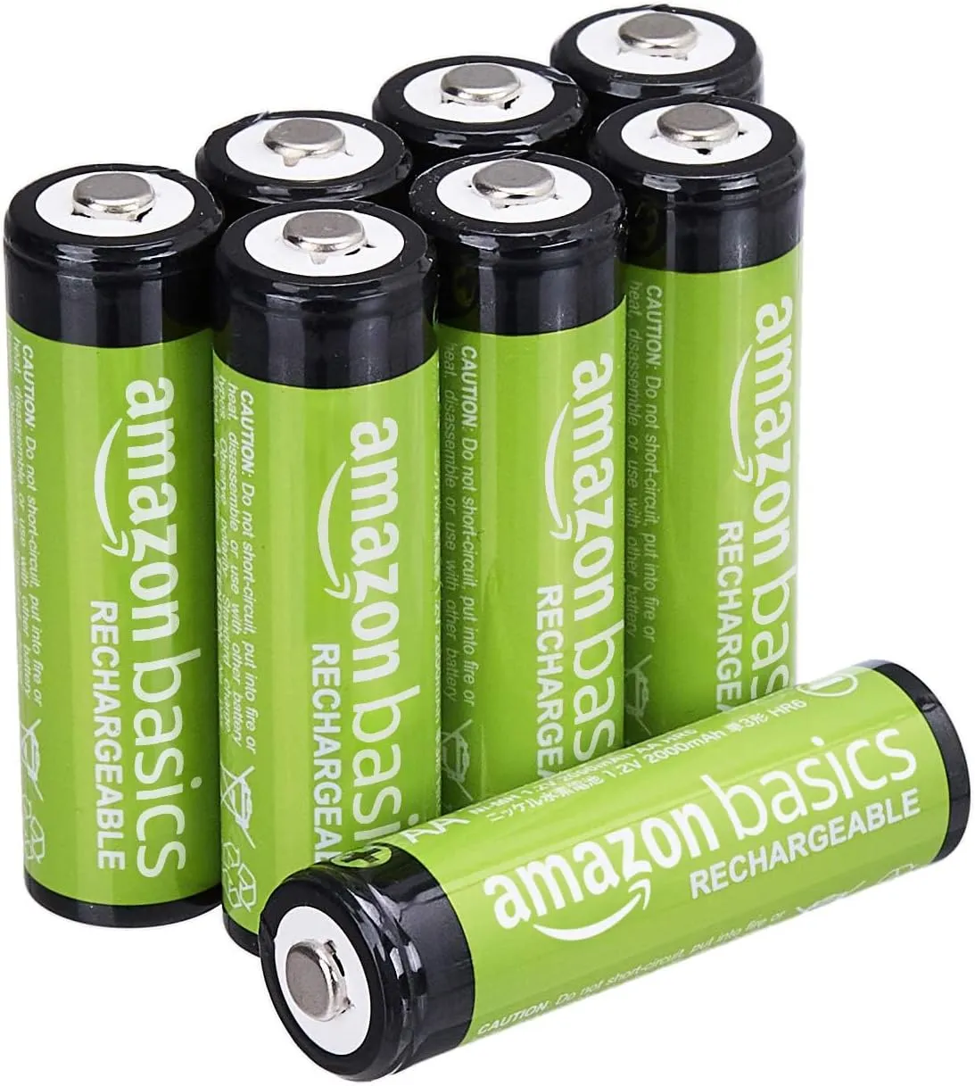 Amazon Basics 8-Pack Rechargeable AA NiMH Batteries, 2000 mAh, Recharge up to 1000x Times, Pre-Charged