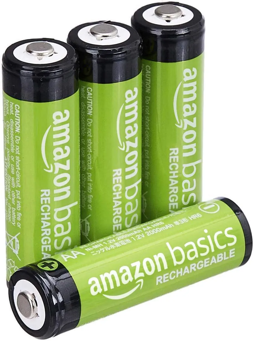 Amazon Basics 8-Pack Rechargeable AA NiMH Batteries, 2000 mAh, Recharge up to 1000x Times, Pre-Charged