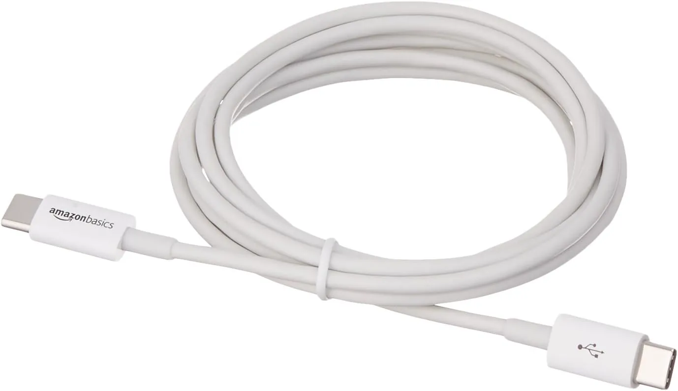 Amazon Basics USB-C to USB-C 2.0 Fast Charger Cable, 480Mbps Speed, USB-IF Certified, for Apple iPhone 15, iPad, Samsung Galaxy, Tablets, Laptops, 6 Foot, White
