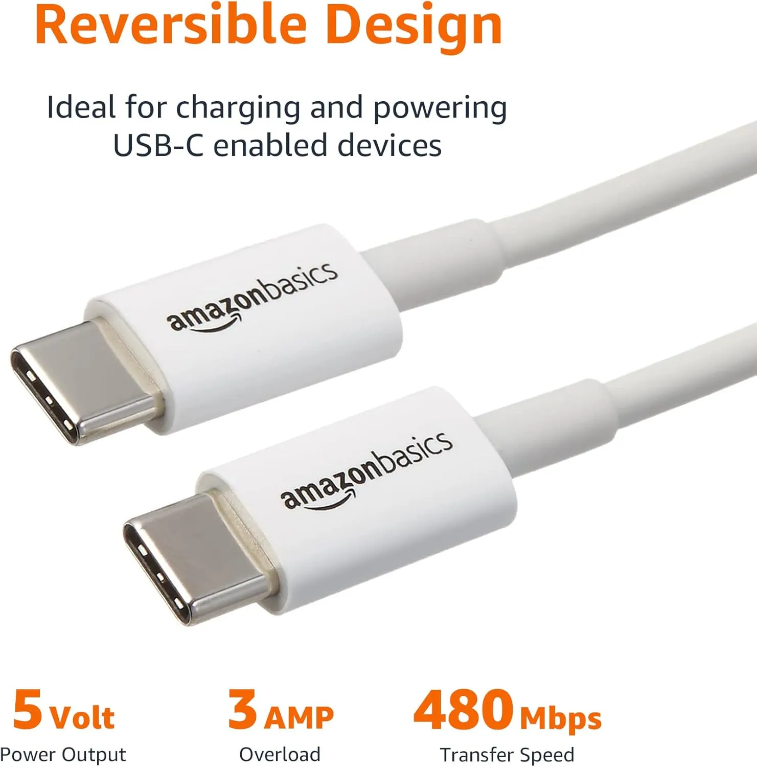 Amazon Basics USB-C to USB-C 2.0 Fast Charger Cable, 480Mbps Speed, USB-IF Certified, for Apple iPhone 15, iPad, Samsung Galaxy, Tablets, Laptops, 6 Foot, White