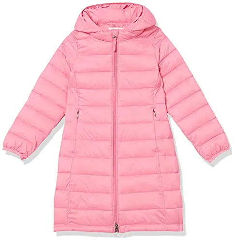 Amazon Essentials Girls' Long Lightweight Hooded Puffer Jacket, Bright Pink, X-Small