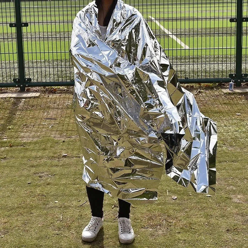 ANCLLO 4 Pack Emergency Mylar Thermal Blankets - Designed for Outdoors Hiking Survival Marathons or First Aid (Silver Color)