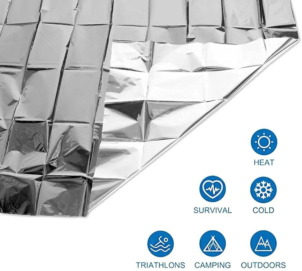 ANCLLO 4 Pack Emergency Mylar Thermal Blankets - Designed for Outdoors Hiking Survival Marathons or First Aid (Silver Color)