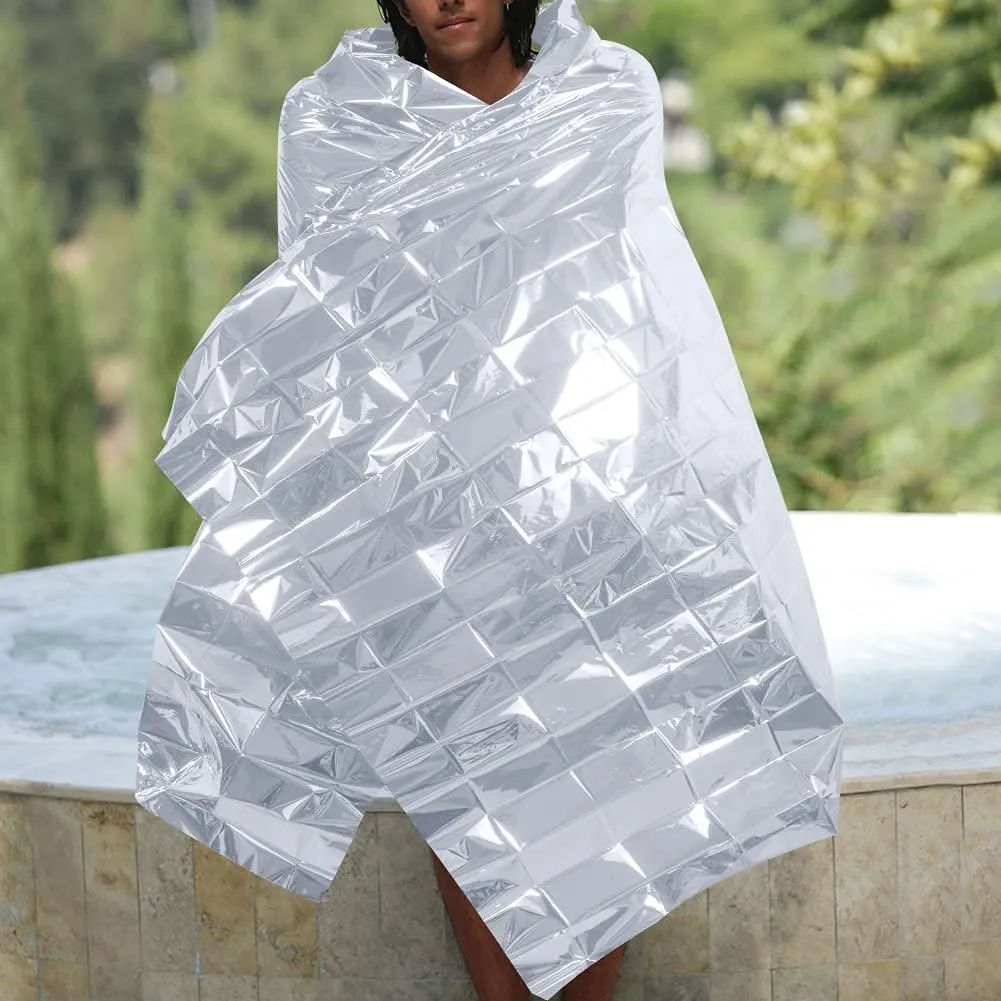 ANCLLO 4 Pack Emergency Mylar Thermal Blankets - Designed for Outdoors Hiking Survival Marathons or First Aid (Silver Color)