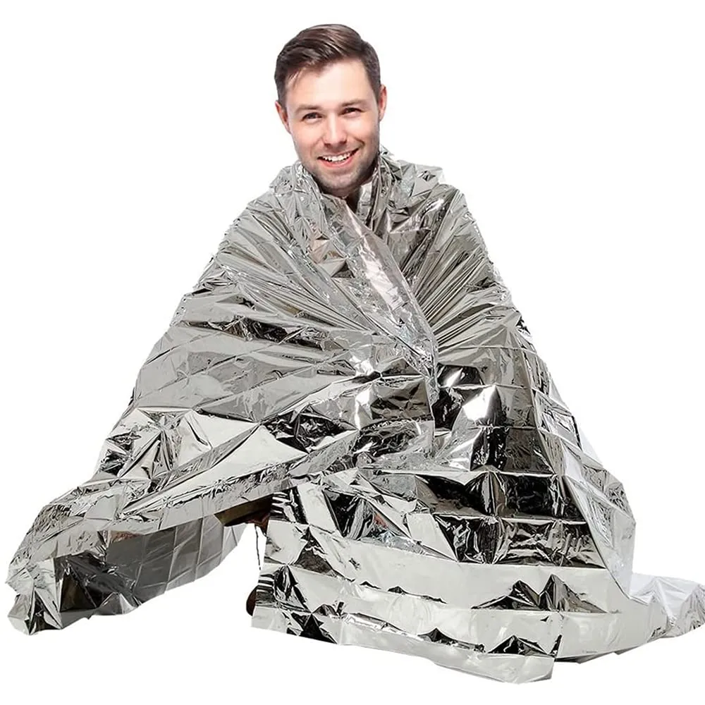 ANCLLO 4 Pack Emergency Mylar Thermal Blankets - Designed for Outdoors Hiking Survival Marathons or First Aid (Silver Color)
