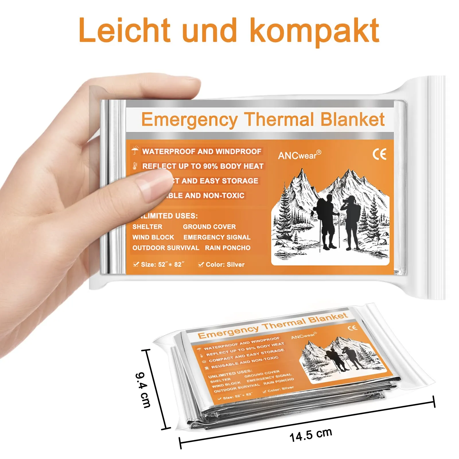 ANCwear Emergency Blankets Pack-6,Foil Mylar Thermal Blankets Space Blanket 52"x82" for Outdoors,Hiking,Survival,or First Aid King (U.K. Standard) 6_silver