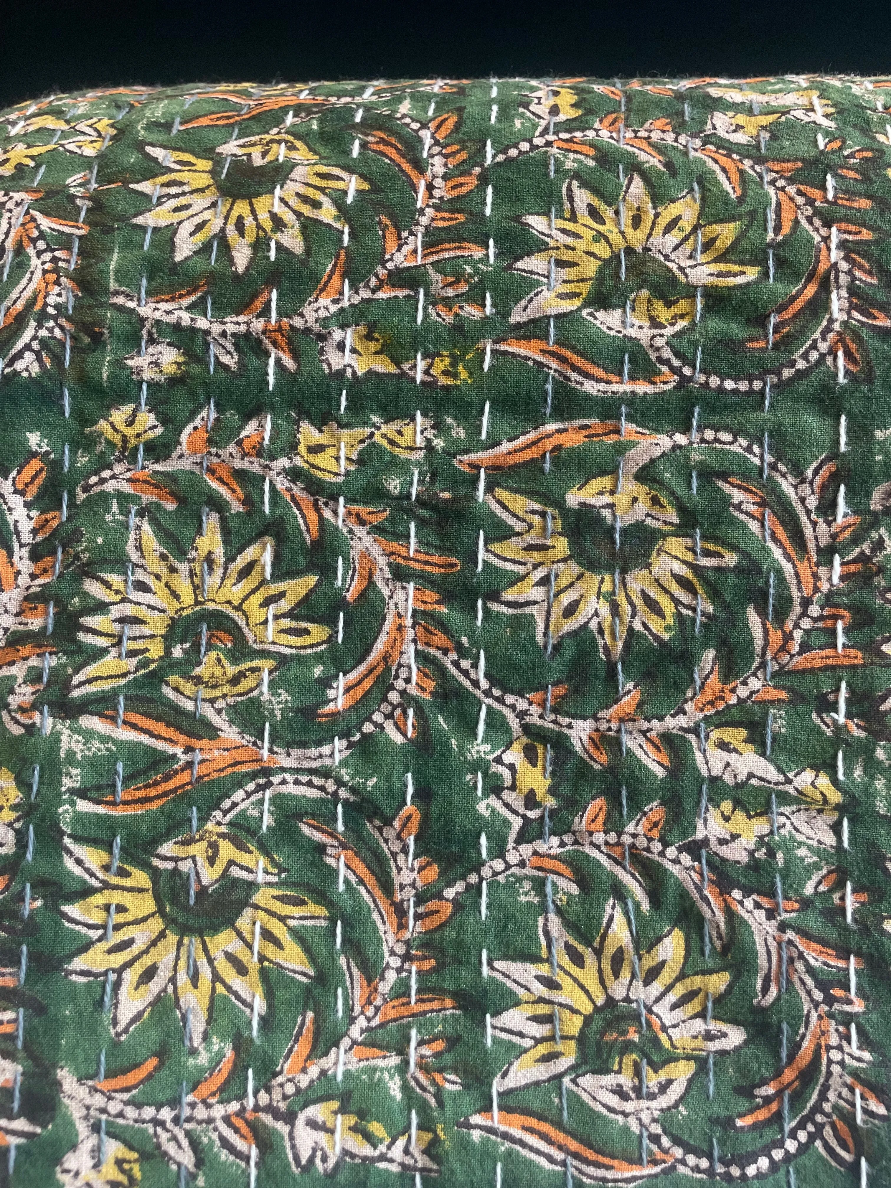 Block Printed Kantha Throw Blanket