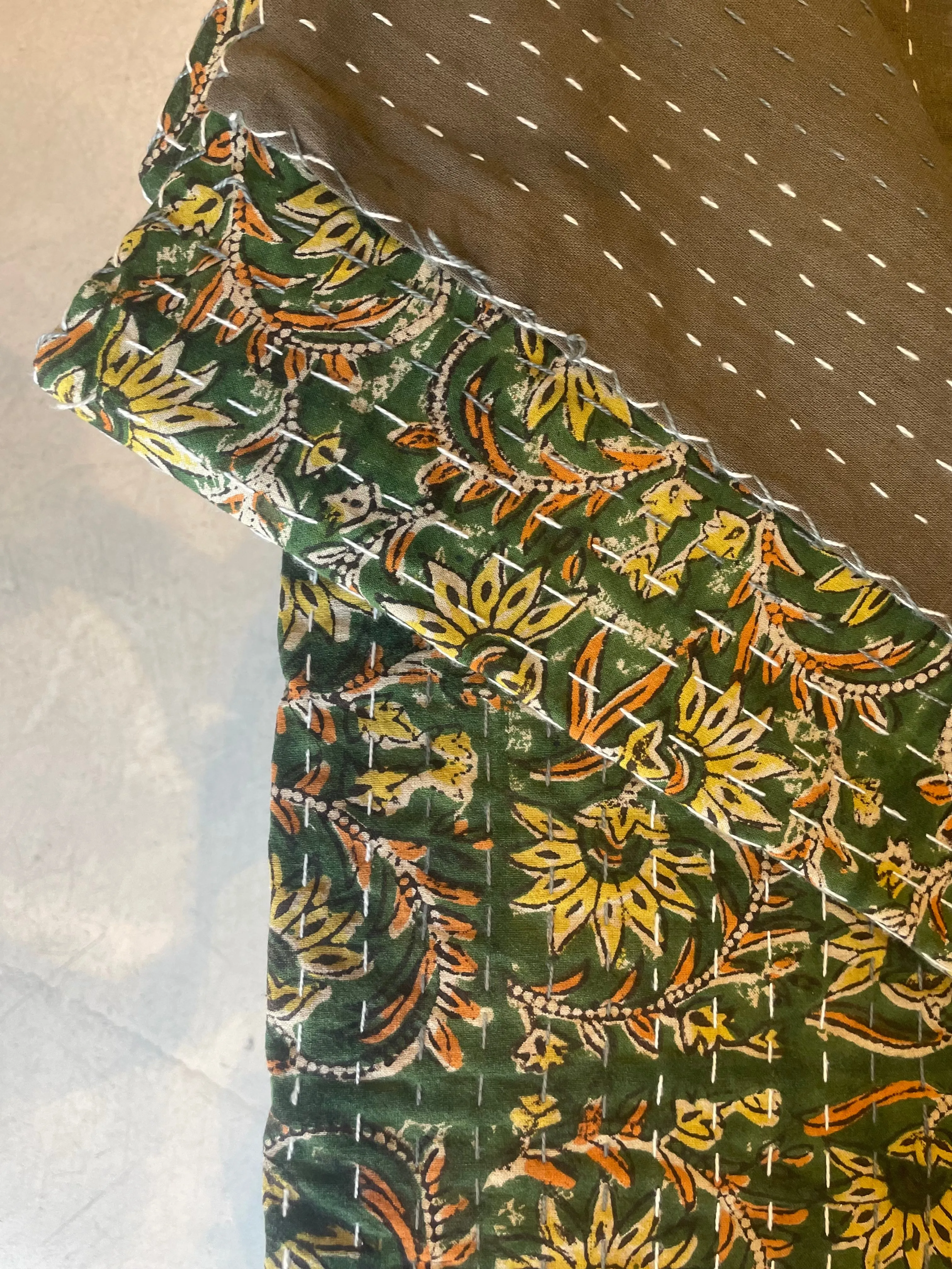 Block Printed Kantha Throw Blanket