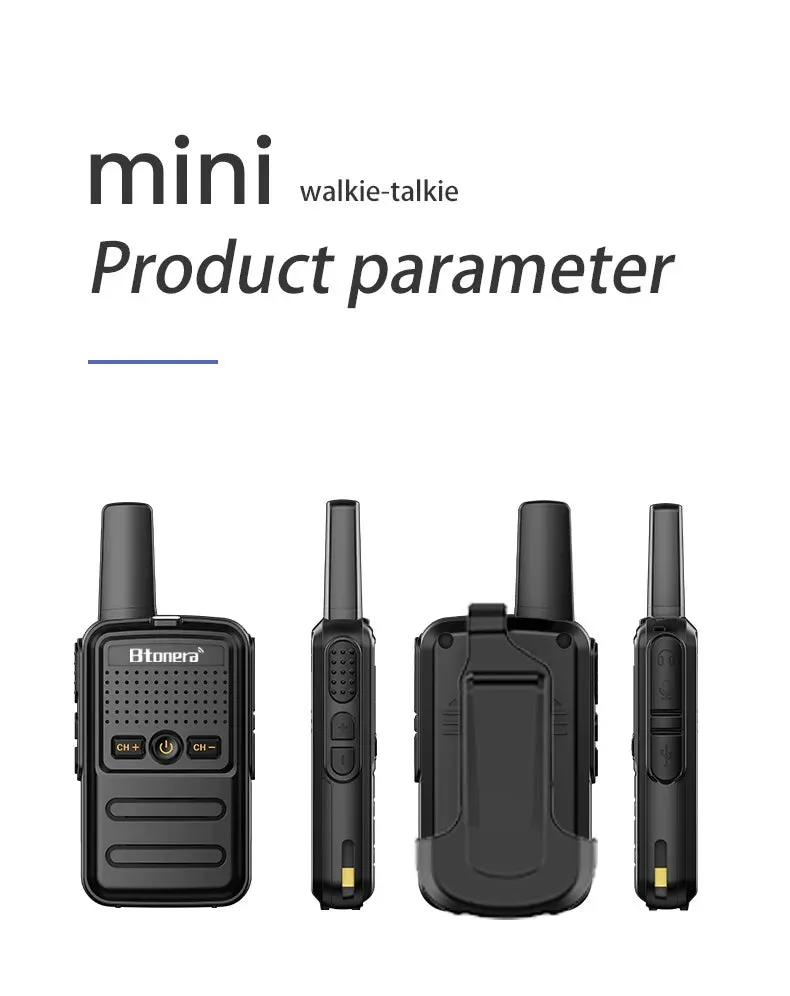Btoera 2 Pcs Mini Walkie Talkie PMR 446 Portable Two-way Radio Ht PTT Walkie-talkies 5W 16CH UHF 400-470MHz Portable Radio for
