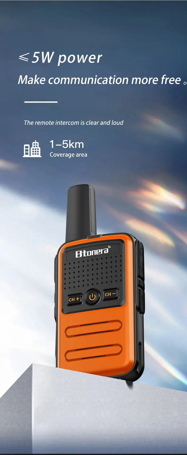 Btoera 2 Pcs Mini Walkie Talkie PMR 446 Portable Two-way Radio Ht PTT Walkie-talkies 5W 16CH UHF 400-470MHz Portable Radio for