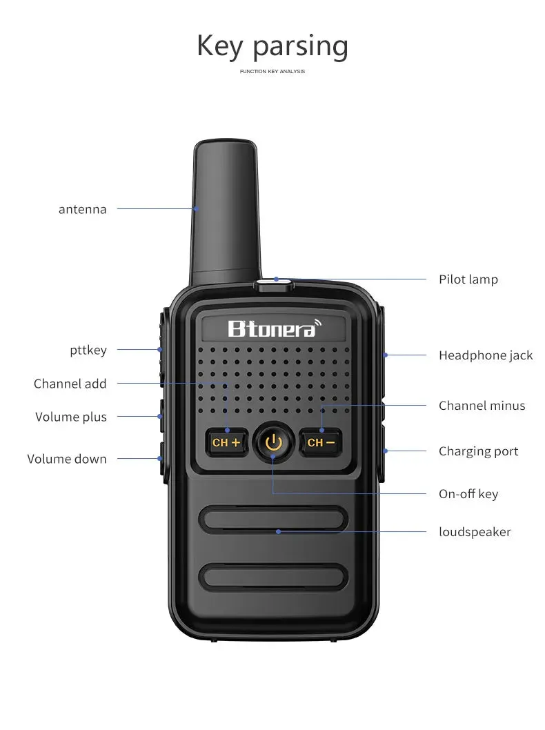 Btoera 2 Pcs Mini Walkie Talkie PMR 446 Portable Two-way Radio Ht PTT Walkie-talkies 5W 16CH UHF 400-470MHz Portable Radio for