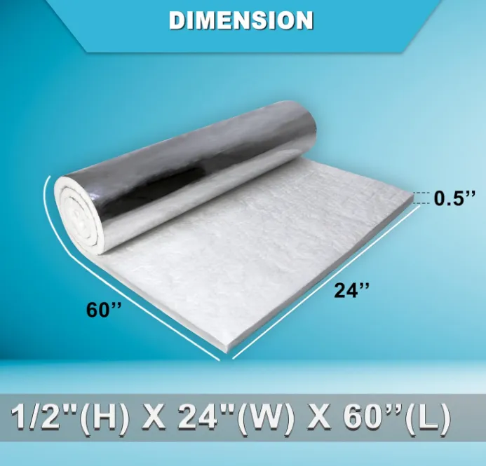 Ceramic Fiber Blanket w/ Aluminum Foil Facing, 1/2"x24"x60", 2400F, Foil Backed Heat Shield for Furnace Chimney Fireplace Oven Stove Pipe Insulation