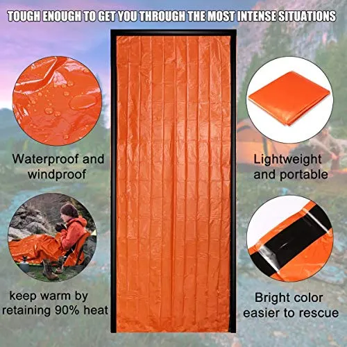 DIBBATU 4 Pack Emergency Sleeping Bag, Survival Thermal Bivy Sack Blanket, Waterproof Lightweight, Portable Nylon Sack for Camping Hiking Outdoor Adventure Activities (orange-004)
