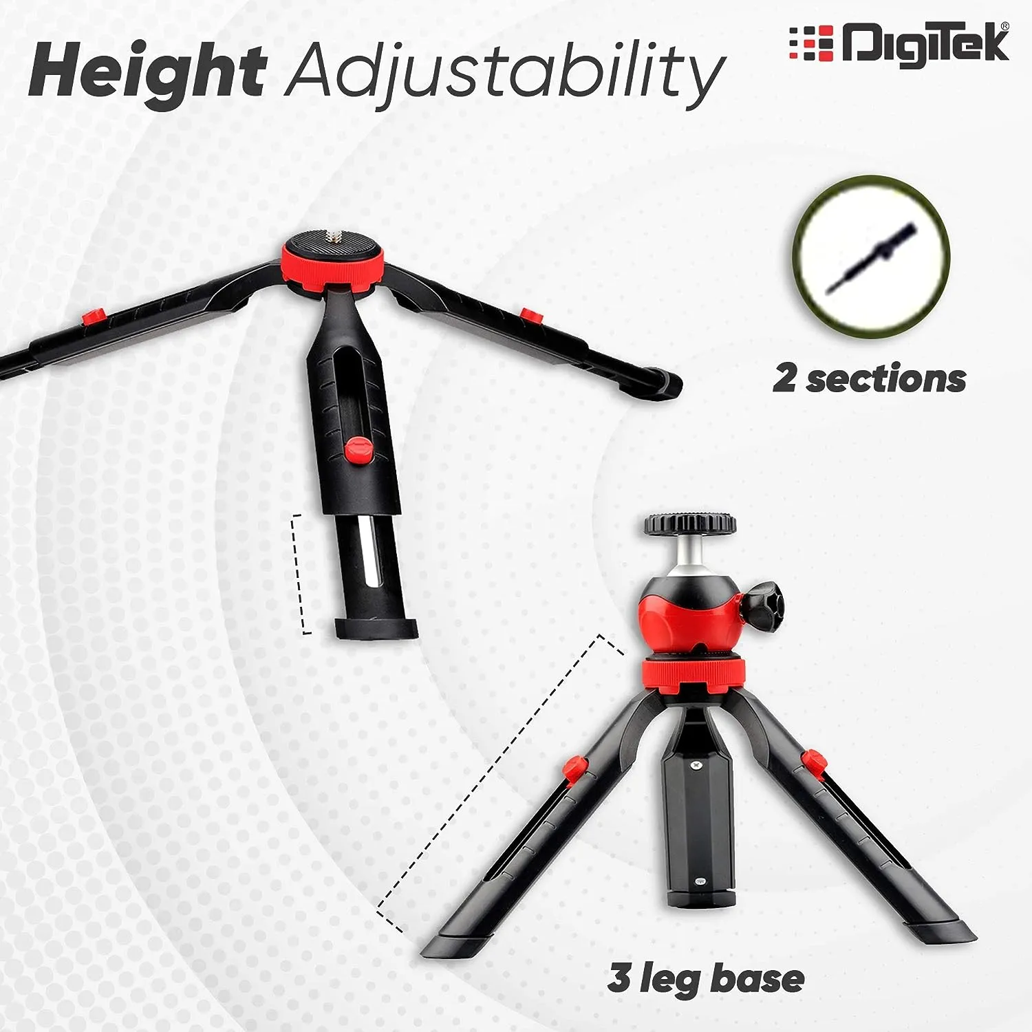 Digitek (DTR-200MT) 18CM Flexible & Portable Mini Tripod with Smartphone Holder & 360