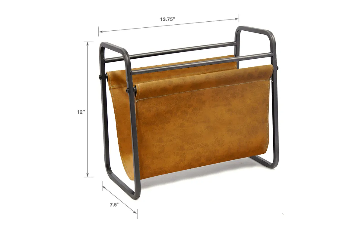 Free Standing Metal Camel Brown Faux Leather Magazine Holder