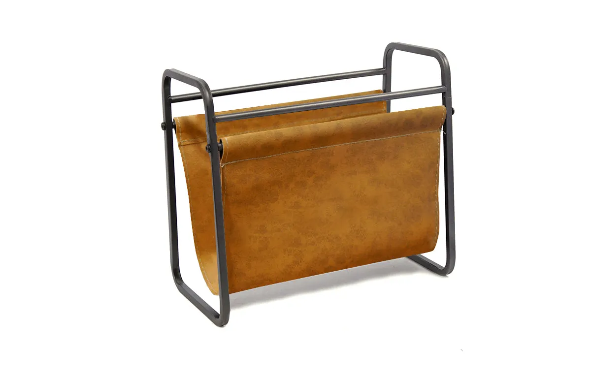Free Standing Metal Camel Brown Faux Leather Magazine Holder