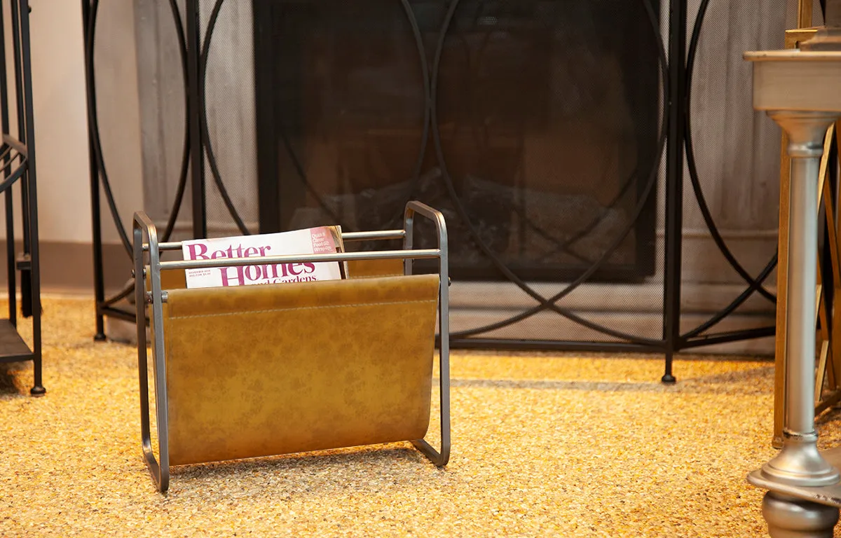Free Standing Metal Camel Brown Faux Leather Magazine Holder
