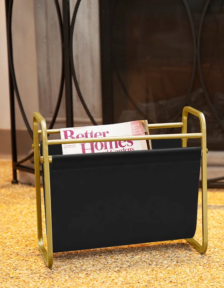 Gold-Colored Metal and Faux Leather Magazine Holder