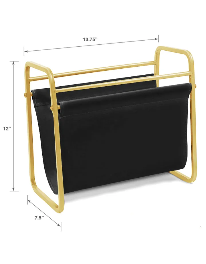 Gold-Colored Metal and Faux Leather Magazine Holder