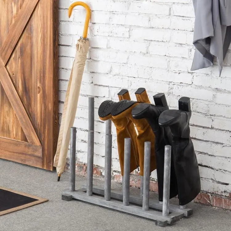 Gray Wood Boot Storage Rack, For 6 Pairs