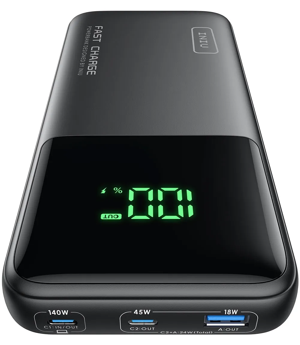 INIU 140W 27000mAh Portable Charger, Fast Charging Laptop Power Bank, USB C Cable, Black