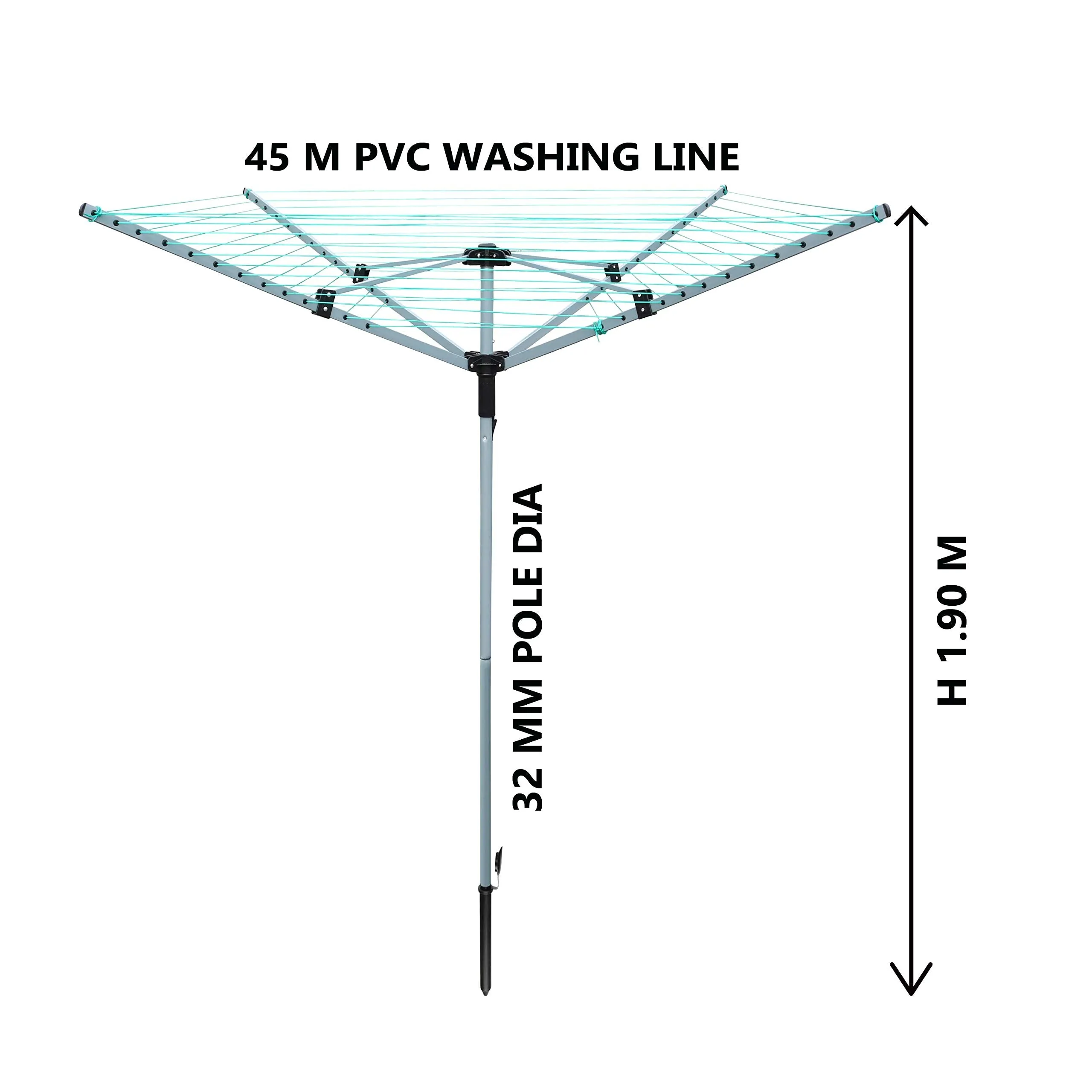 Laundry Mate Rotary Clothing Airer - Folding Washing Line - Outdoor Clothes Drying Rack - Washing Line & Ground Spike - 360 Degree Rotary Top (40m, 4 Arm)