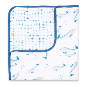 Masilo Bamboo Muslin Blanket - Believe In Narwhals