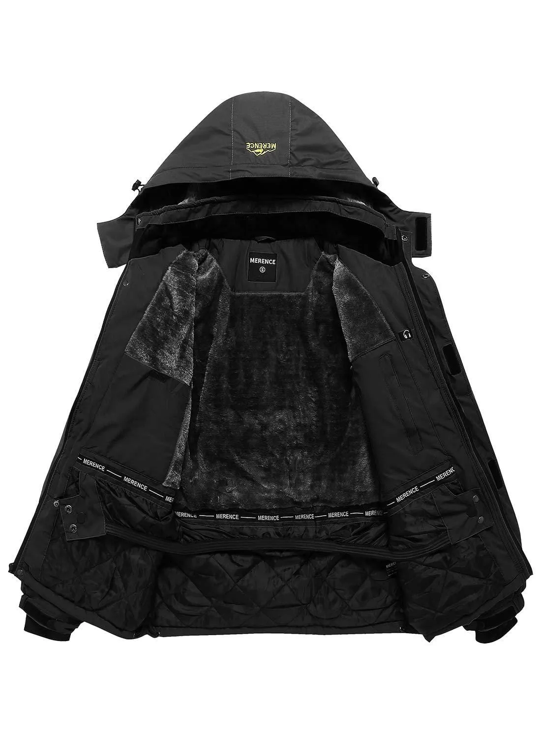 Men's Mountain Waterproof Ski Jacket Windproof Rain Jacket U419WCFY028,Black,L