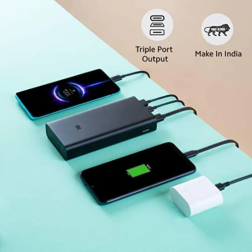MI Power Bank 3i 20000mAh Lithium Polymer 18W Fast Power Delivery Charging | Input- Type C | Micro USB| Triple Output | Sandstone Black