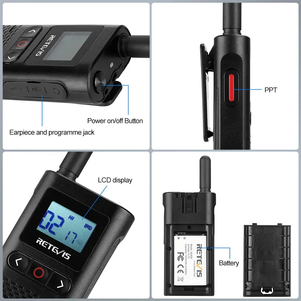 Retevis Walkie Talkie RB628 Long Range Portable Walkie-Talkie 2 Pcs Included PMR446 Rechargeable Two-way Radios For Hunting