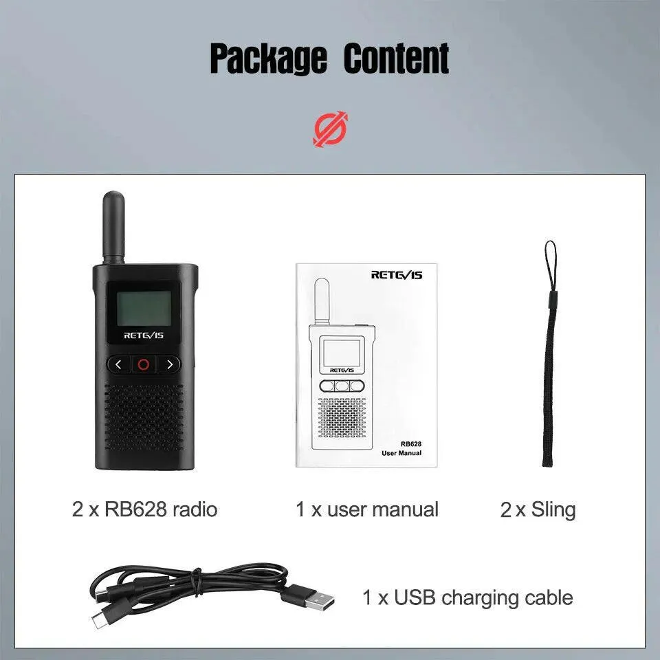 Retevis Walkie Talkie RB628 Long Range Portable Walkie-Talkie 2 Pcs Included PMR446 Rechargeable Two-way Radios For Hunting