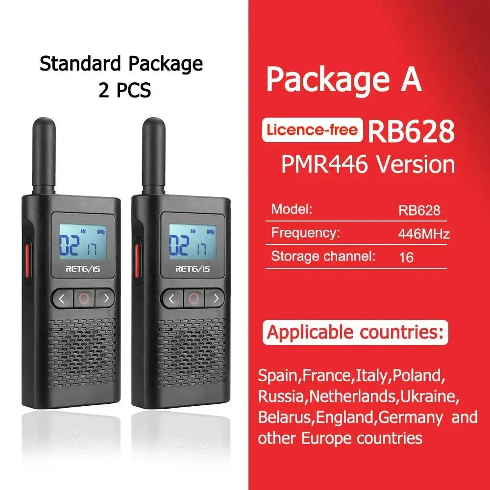Retevis Walkie Talkie RB628 Long Range Portable Walkie-Talkie 2 Pcs Included PMR446 Rechargeable Two-way Radios For Hunting
