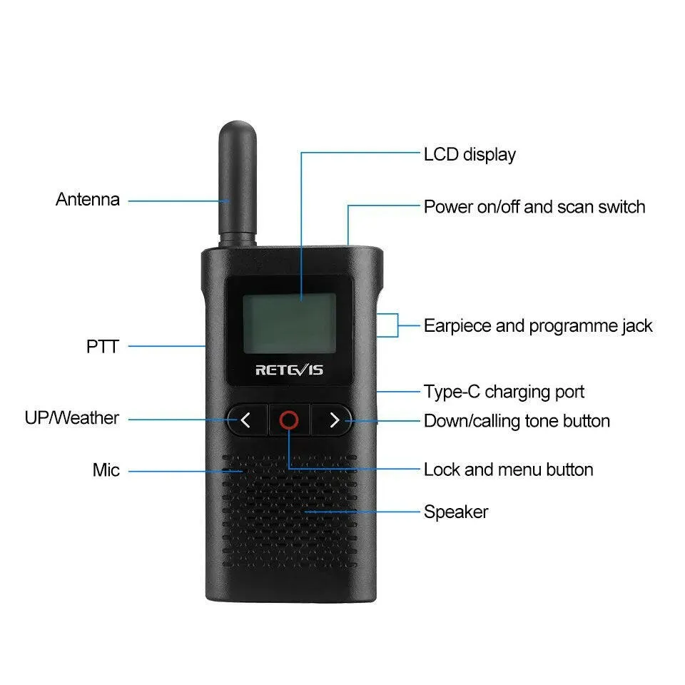 Retevis Walkie Talkie RB628 Long Range Portable Walkie-Talkie 2 Pcs Included PMR446 Rechargeable Two-way Radios For Hunting