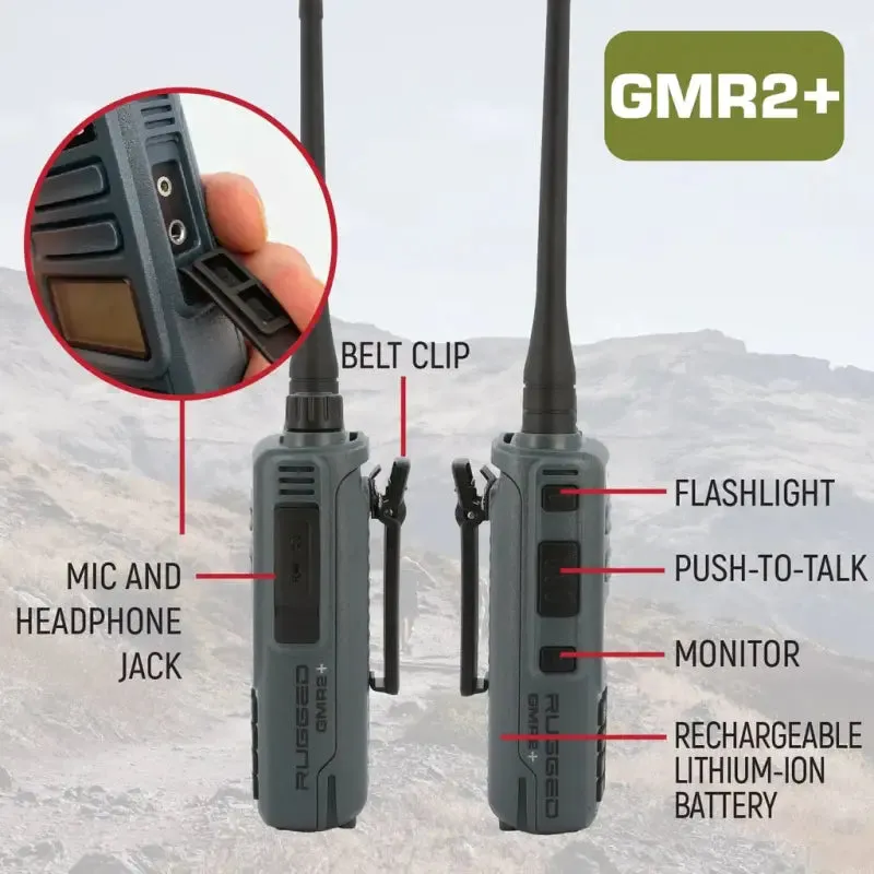 Rugged Radios GMR2 PLUS GMRS and FRS Two Way Handheld Radio - Grey - 2 Pack