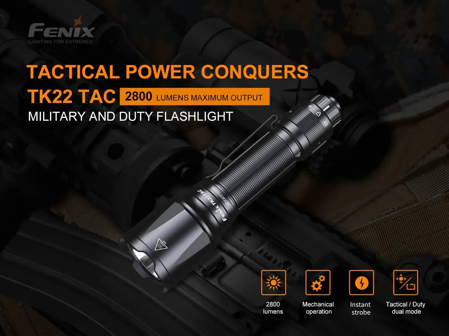 TAC Tactical Flashlight - 2800 Lumens - TK22