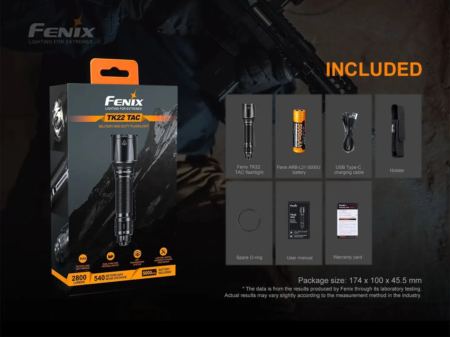 TAC Tactical Flashlight - 2800 Lumens - TK22