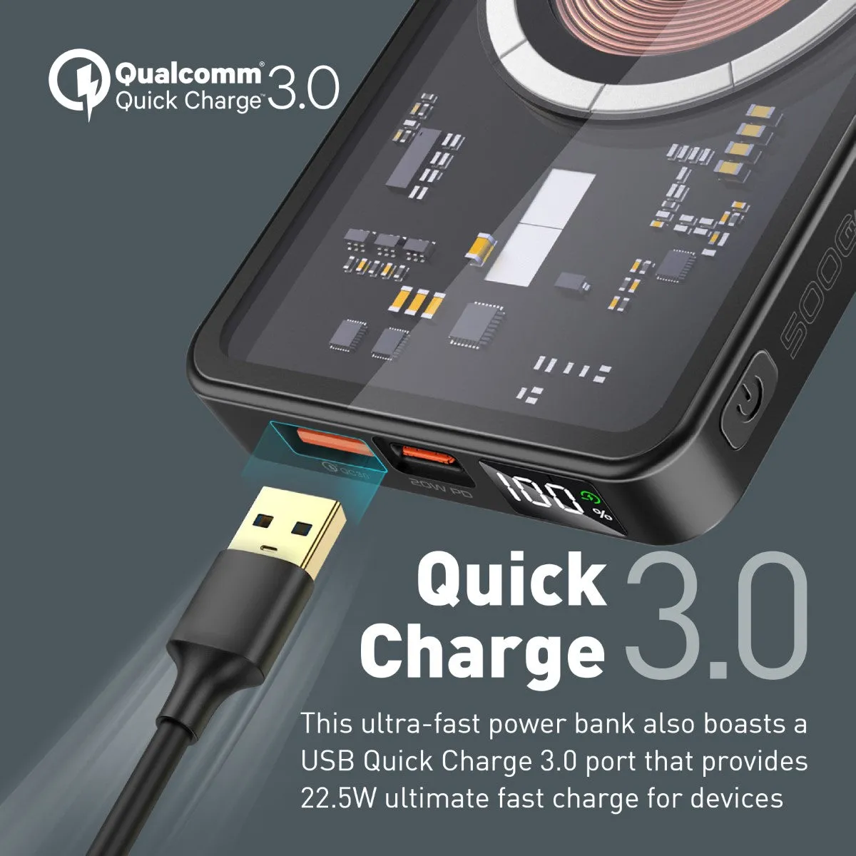 Transparent 15W MagSafe wireless charging power bank