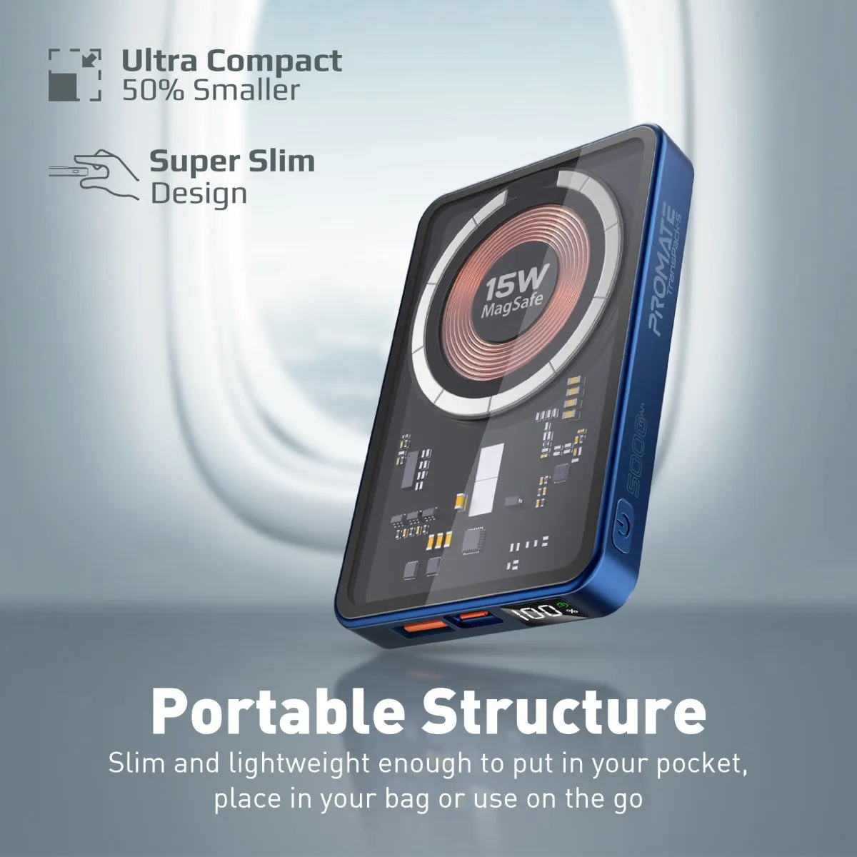 Transparent 15W MagSafe wireless charging power bank