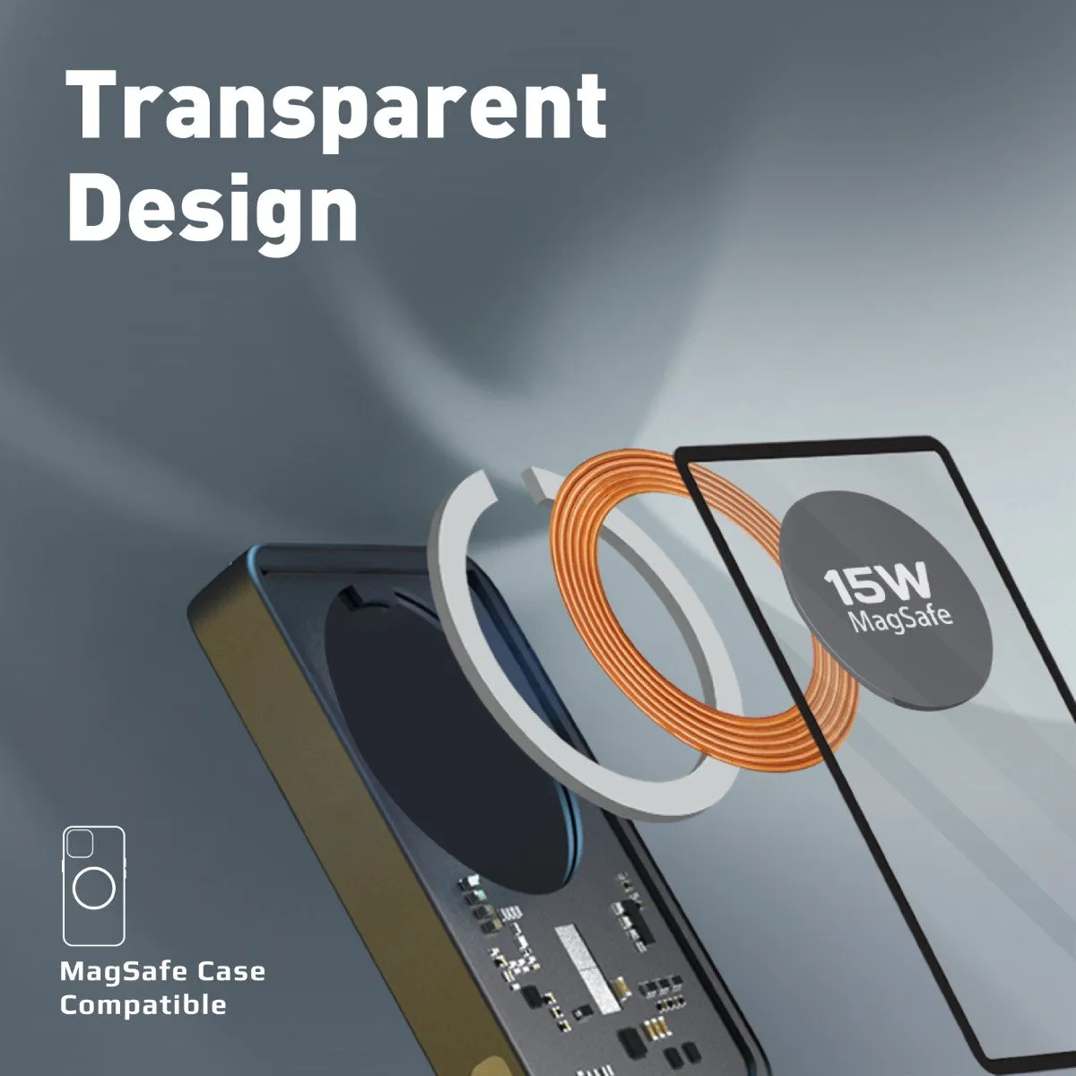 Transparent 15W MagSafe wireless charging power bank