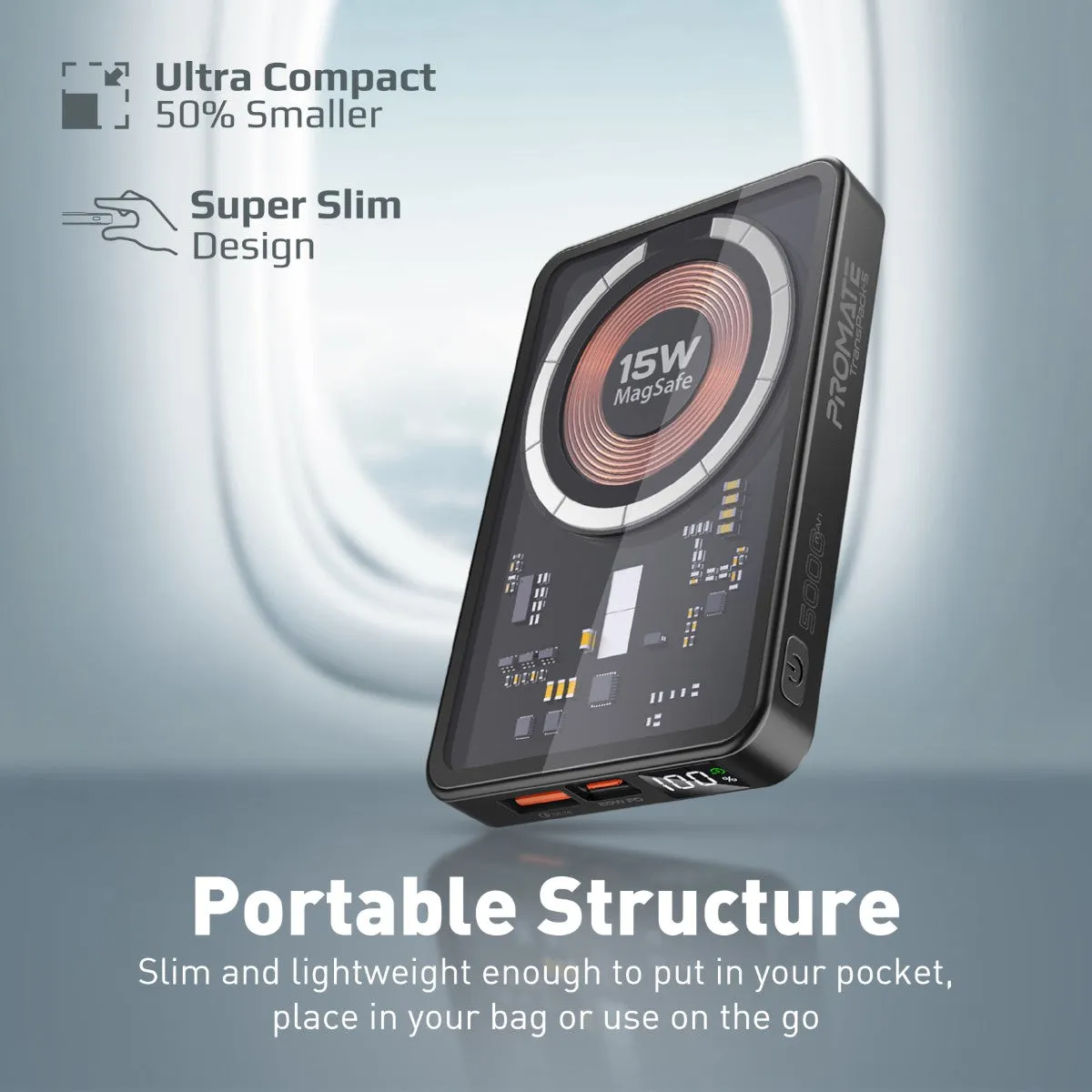 Transparent 15W MagSafe wireless charging power bank