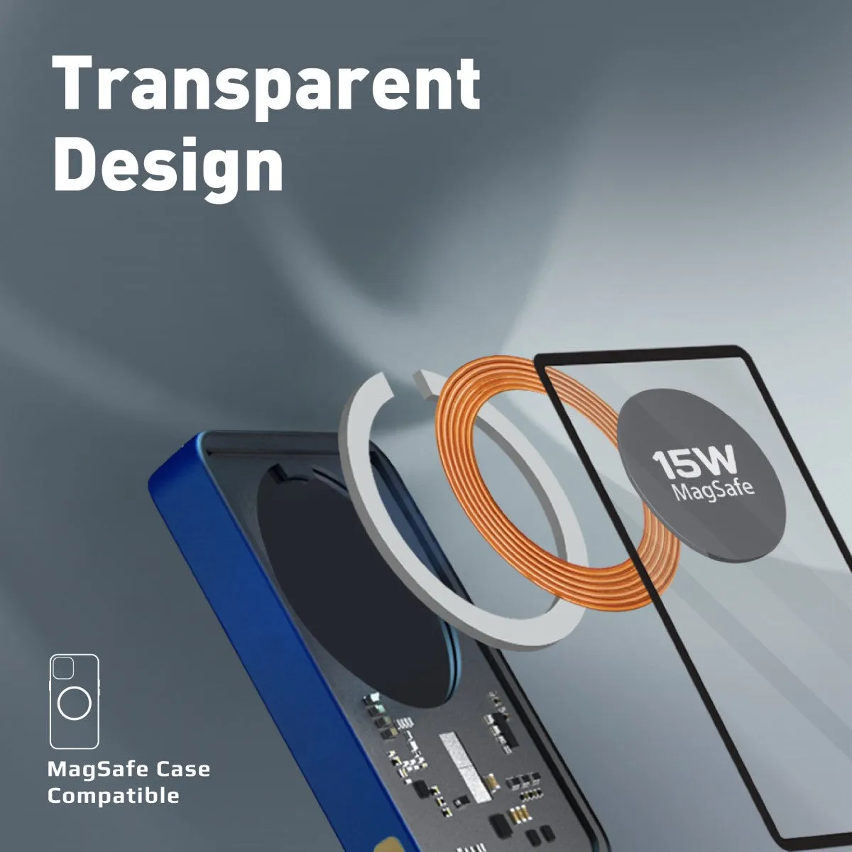 Transparent 15W MagSafe wireless charging power bank