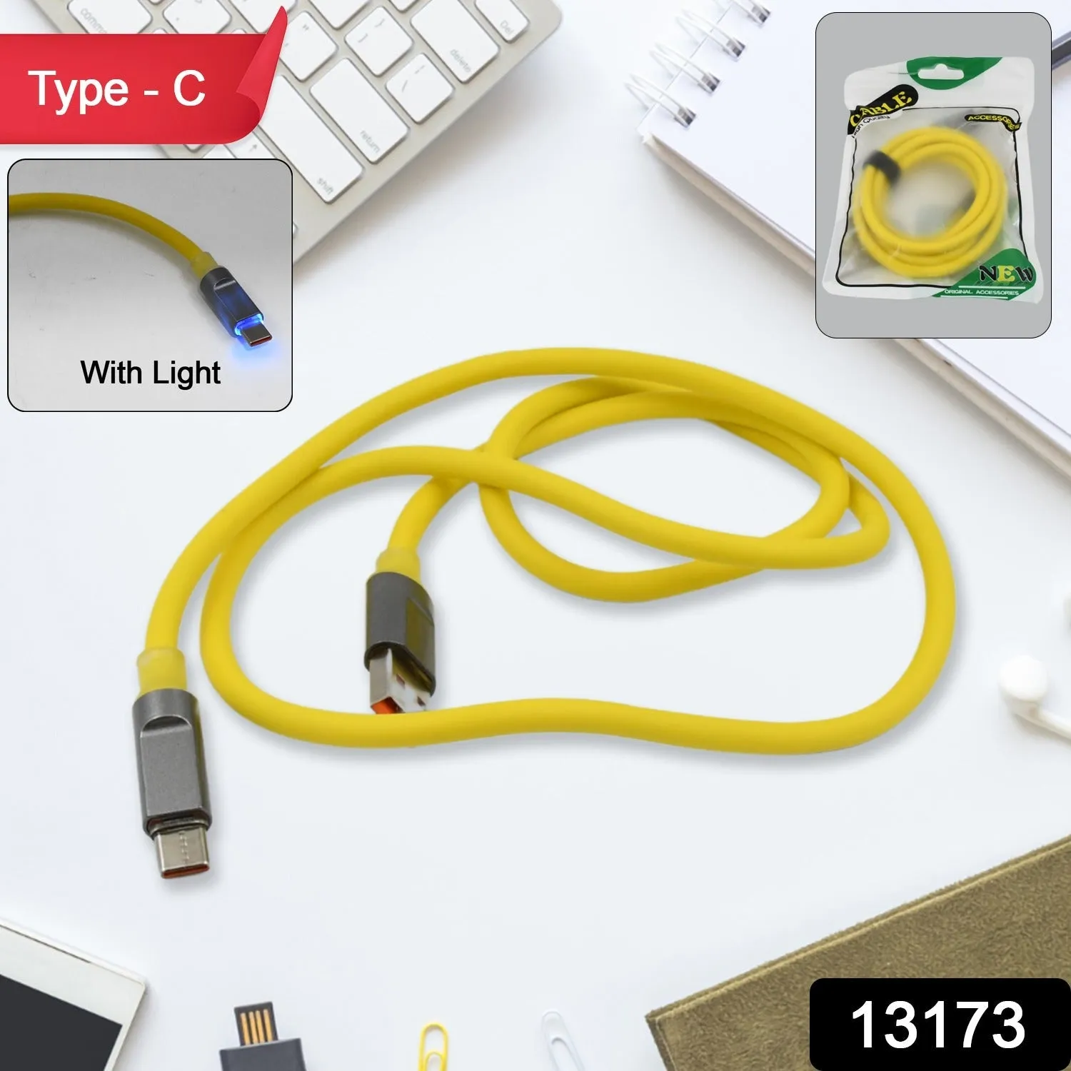 Type C Data Cable Fast Charging with Light (1 Mtr. 1 Pc)