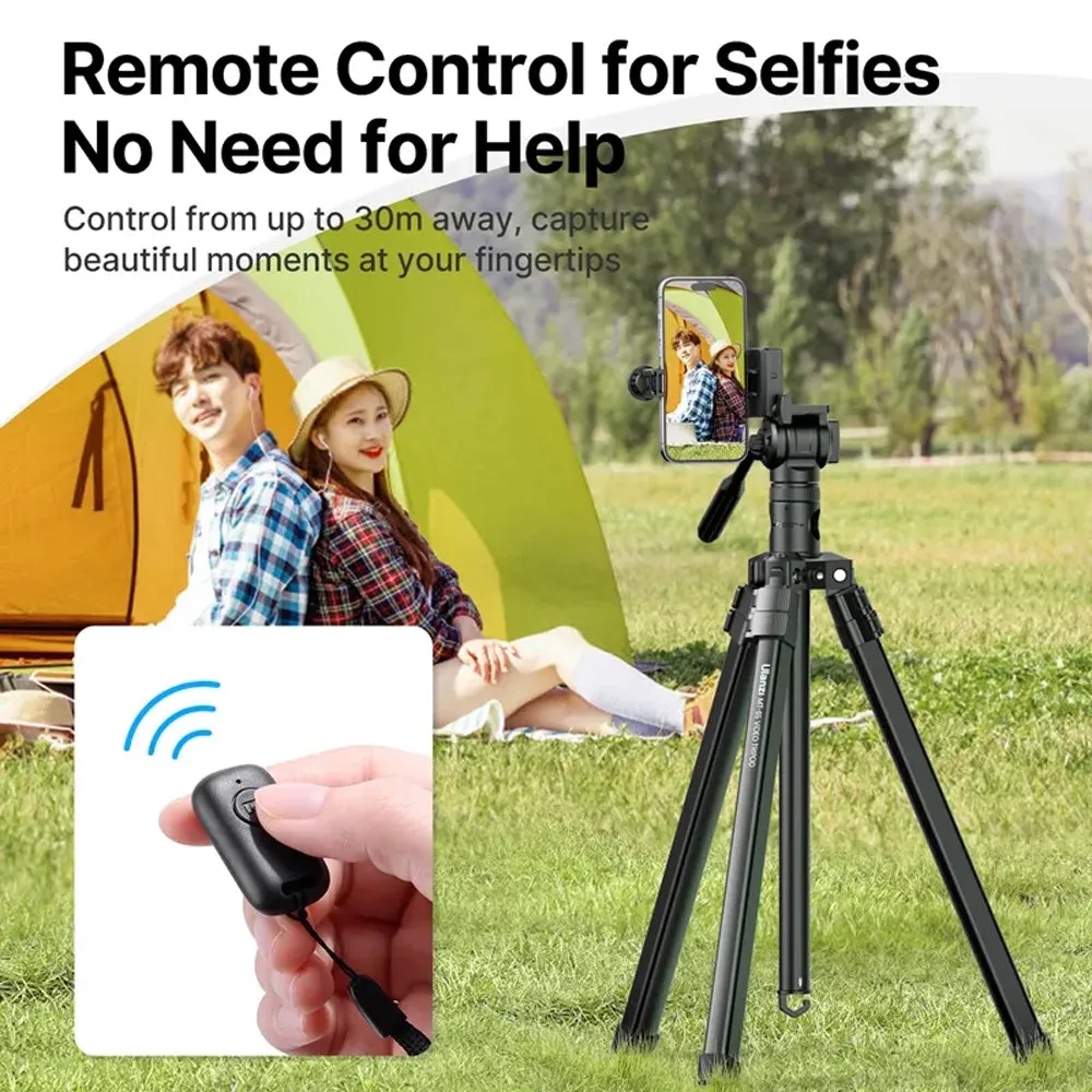 Ulanzi MT-65 Professional Horizontal Tripod with 360° Integrated Ball Head, Built-In Phone Clip, Vertical and Center Shaft Inverted Shooting Mode, 57cm to 175cm Adjustable Height for Smartphones, DSLR, SLR, Mirrorless Cameras | 3336